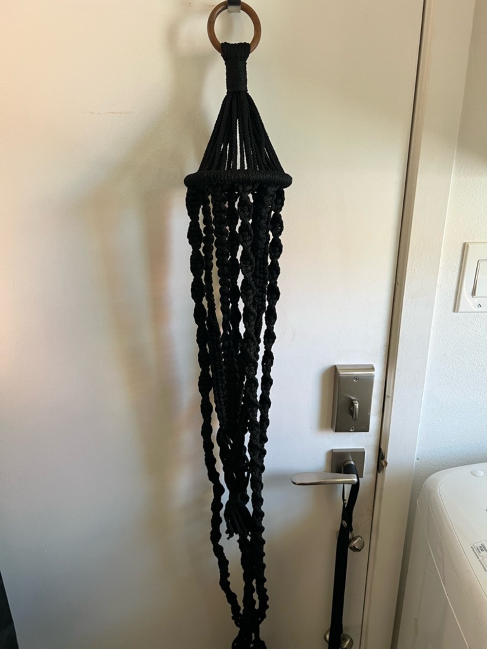 Vintage Black Macramé Hanging Plant Flower Holder Wall Planter Green Thumb Gift